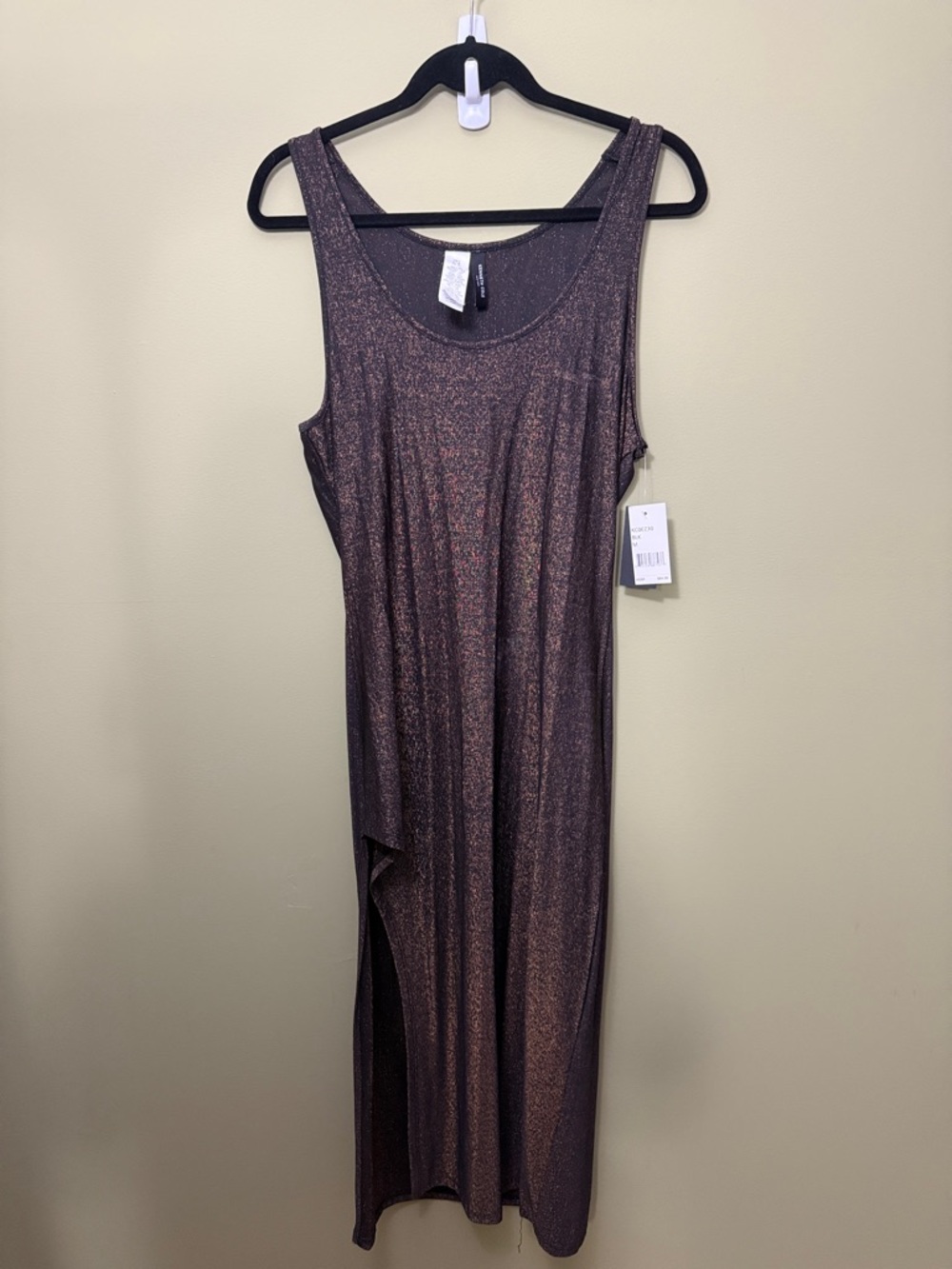 Kenneth Cole Bronze/Copper Metallic Scoop Neck Maxi Dress